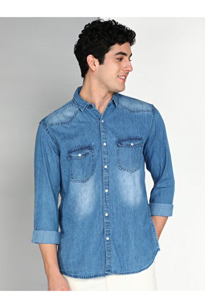 KUONS AVENUE By Styli Men Blue Denim Double Pocket Shirt