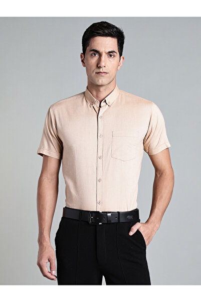KUONS AVENUE By Styli Men Beige Short Sleeve Oxford Shirt