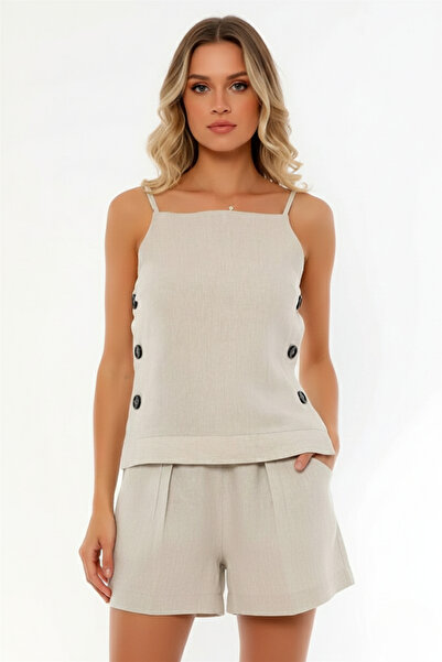 İntive Lingerie Adjustable Straps Side Buttons Plain Casual Blouse