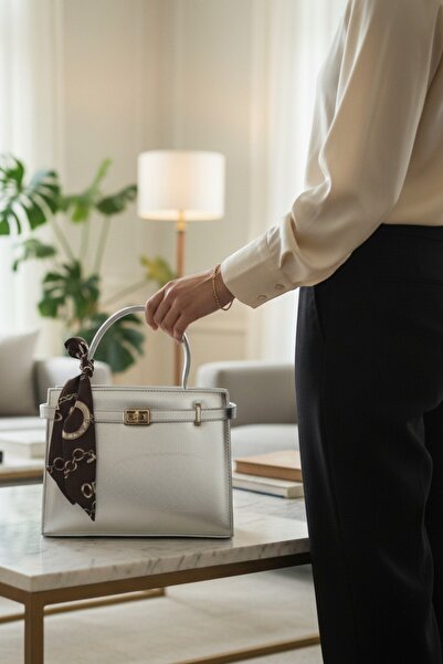 Glowfit Shine Your Shape Rugan Deri Kadın Çanta Altın Kilit Detaylı Fular Aks...