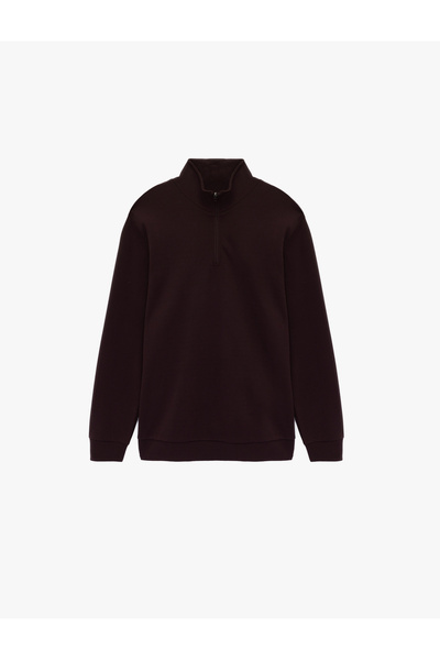 Koton Cotton Long Sleeve Oversized Mock Neck Half Zipper Sweatshirt