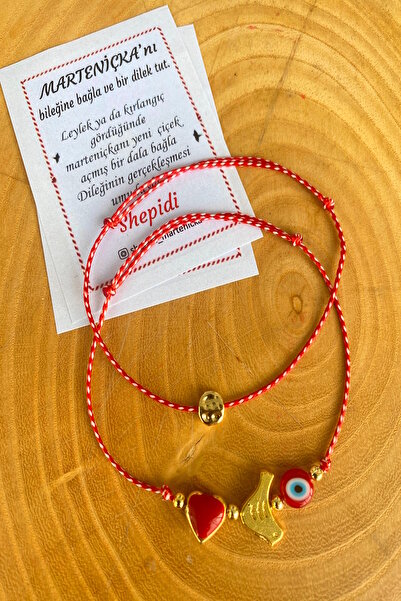 Shepidi 2-Piece Gold Bird Heart Object Marteniçka Lucky Bracelet