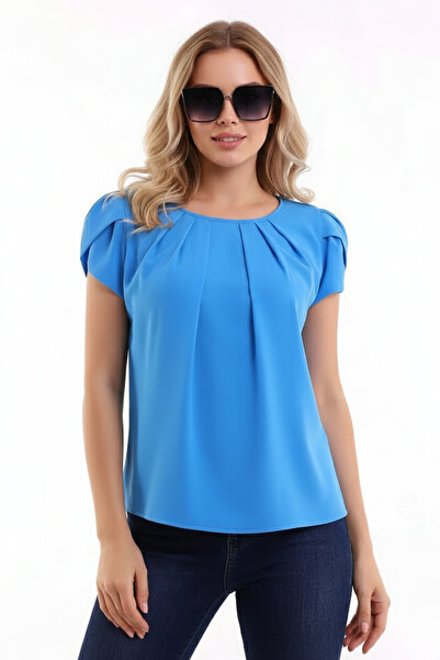 İntive Lingerie Round Pleated Collared Sleeve Detailed Comfortable Cut Short ...