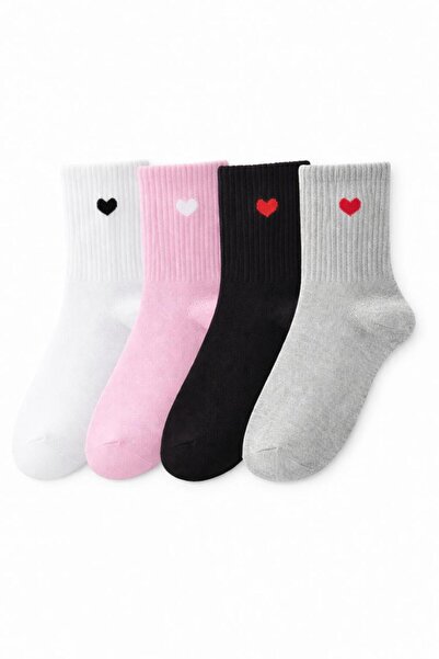 SOLDE SOCKS مجموعة من 4 جوارب نسائية قطنية يومية - نمط قلب، مزيج ألوان، جودة ...