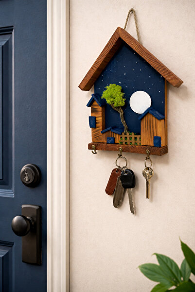 Anı_Atölye جدار زخرفي بـ سلسلة مفاتيح خطافات بتصميم ليلي وحديقة 3/25×20 سم