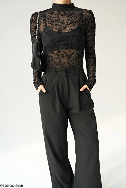 Myra Floral Patterned Transparent Black Blouse