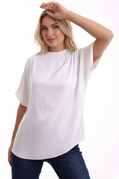 İntive Lingerie Draped Round Neck Short Sleeve Zipper Closure Wide Cut Flowy ...