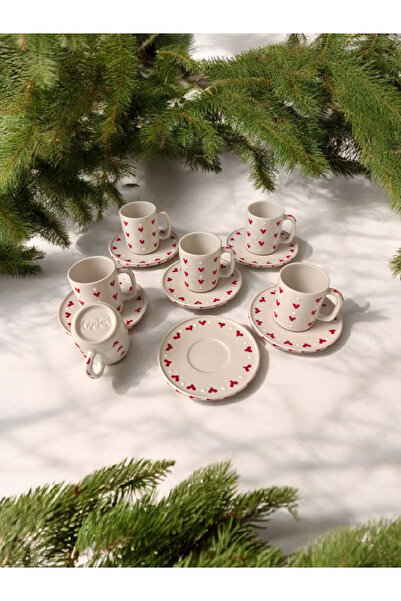 arsimhome 12 parça 6 kişilik kalp desenli fincan takımı