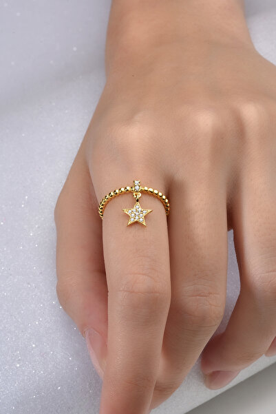 jelux silver Gümüş 925 Ayar Yıldız Sallantılı Zirkon Taşlı Ayarlanabilir Yüzük