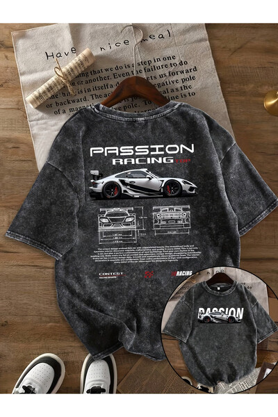 PENTHİLUS تي شيرت Passion Racing مطبوع قصة فضفاضة، نسيج مغسول بالحمض. تي شيرت...