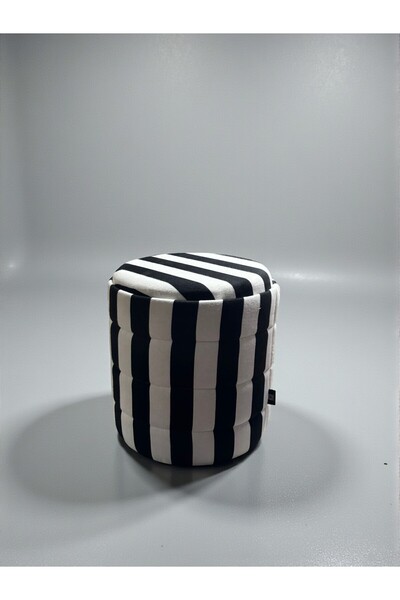 Framgan Lüks CNC Çizgili Yuvarlak Puf – Makyaj Masası Pufu Dekoratif Ayak Uza...