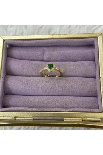Store Non-Tarnish Steel Ring - Gold Luxury Adjustable Ring with Green Heart C...