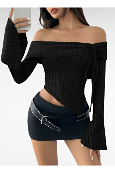 ATALYA ACCESSORY Madonna Gathered Neckline Spanish Sleeve Asymmetrical Women'...