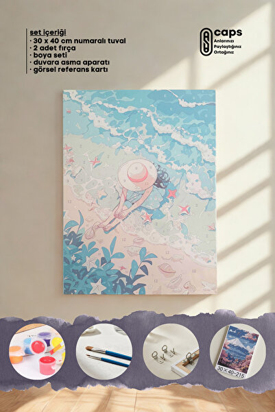 caps office Sayılarla Boyama Deniz Kıyısında Yaz Keyfi Temalı Tuval Tablo Set...