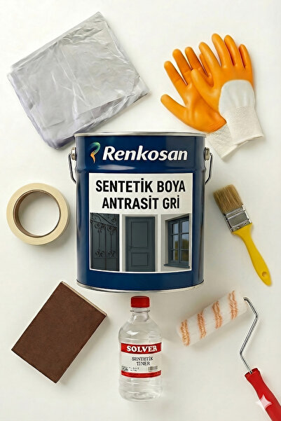 Renkosan Sentetik Yağlı Boya Seti – Antrasit Gri RAL7016 | Metal, Demir, Ahşa...