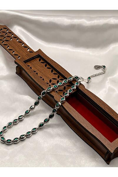 Asdomias Yeşil Mine Benzetme Detaylı Metal Tesbih (Ağır)– Ahşap tesbih kutusu...