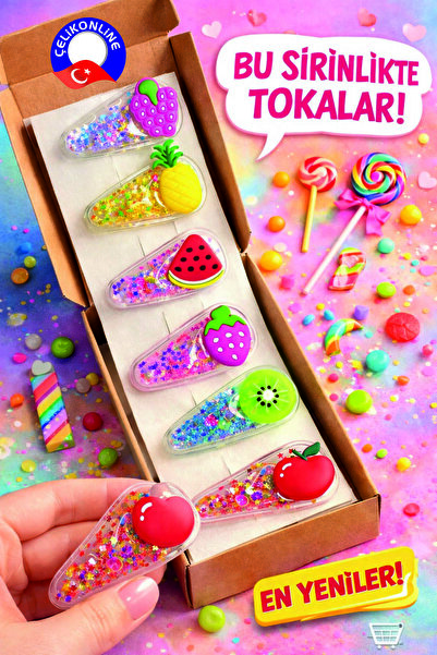 ÇELİKONLİNE Baby Kids Sequin Fruity Snap Buckle Set 6 Pieces