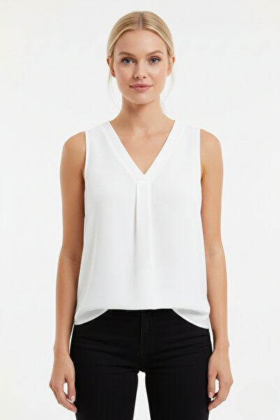 İntive Lingerie Women's V-Neck Front Pleated Sleeveless Flowy Relaxed Fit