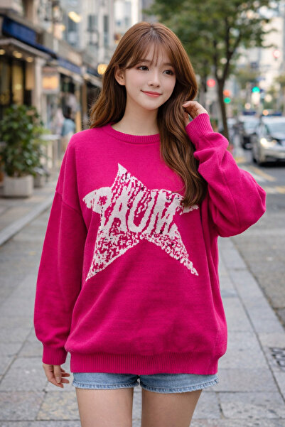 Get Crazy Women's Star Patterned Oversized Knitwear Sweater