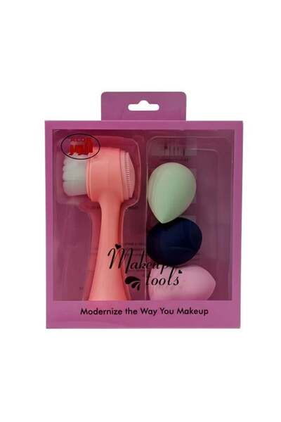 F05 مجموعة أدوات مكياج من الوار - 3 إسفنجات + فرشاة تنظيف الوجه