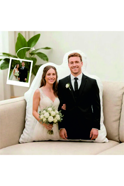 pandart Fotoğraflı Gelin Damat Şekilli Yastık