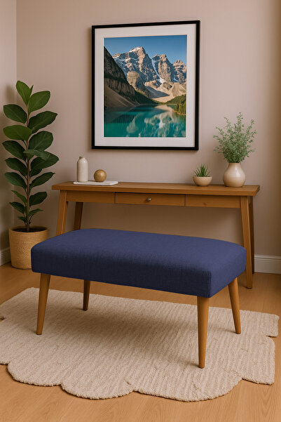 kayserhome Keten Bench Puf 90x45 cm | Antre Oturma Bankı | Ahşap Ayaklı Moder...