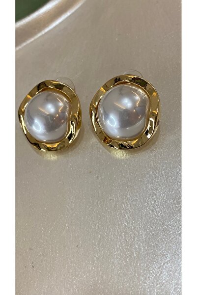 SELUVİA Çelik Ortası İnci Topçuklu Gold VIP Kadın Küpe