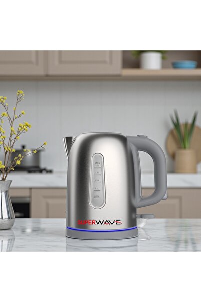 Super Wave 1.7L Stainless Steel Electric Kettle, 220W, Rust-Resistant, 2-Year...
