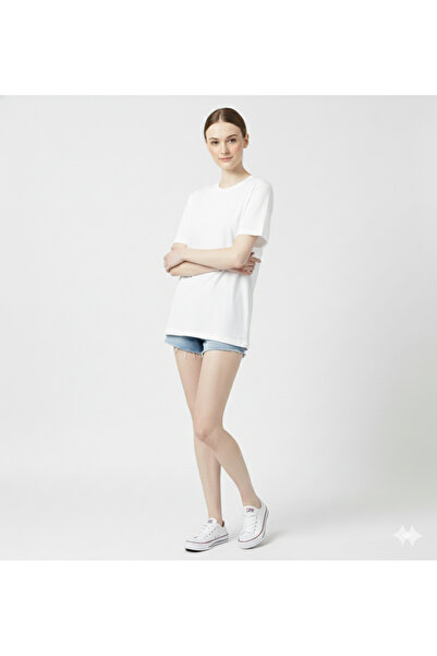 jeneric Women's White 100% Organic Cotton Crew Neck Loose Fit Short Sleeve Ba...