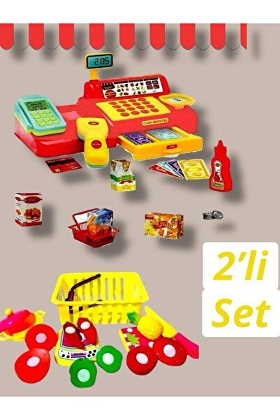 SAZE OYUNCAK YAZAR KASA SETİ 40 PARCA +16 PARCA SEPETLİ KESİLEBİLİR MEYVE SEB...