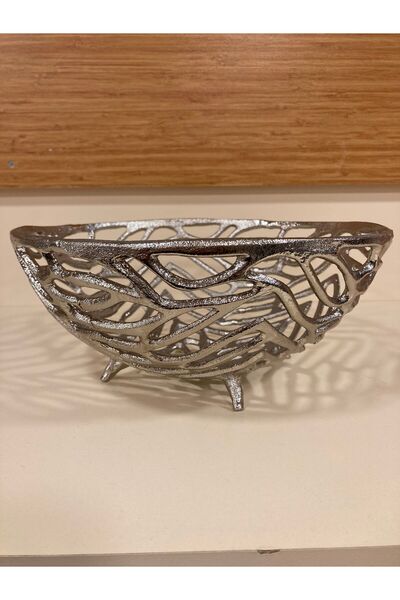 PLUS HOME وعاء فواكه من النحاس المصبوب بلون فضي مصنوع يدويًا بقطر متوسط 25 سم...