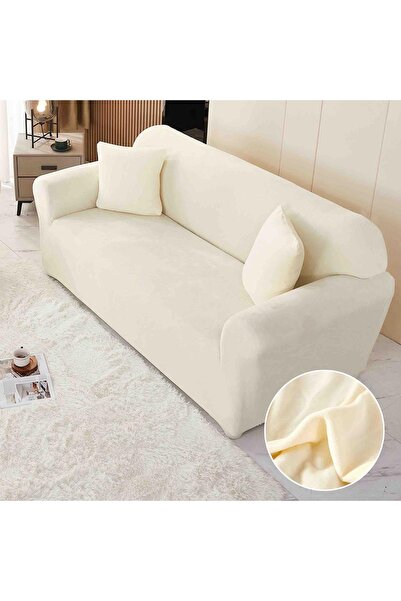 OEM Elastic velvet cover, 2-seater sofa, with arms. Cream