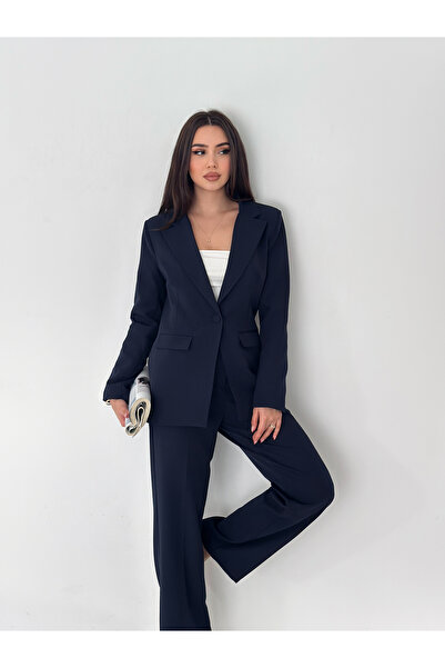 diaves Lacivert Lazer Kesim Blazer Ceket Palazzo Pantolon Takım Elbise