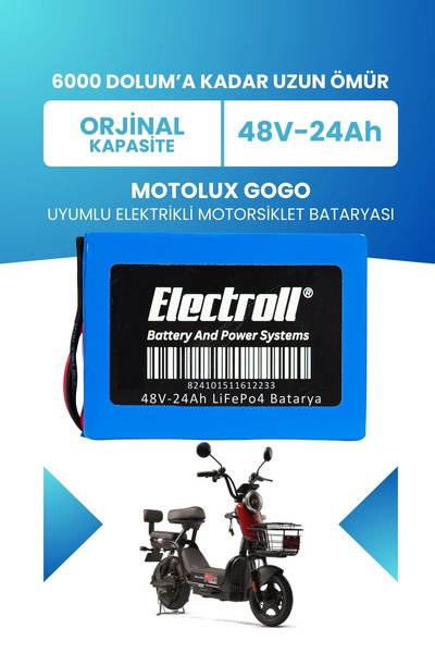 ELECTROLL Motolux Gogo Uyumlu Batarya (Standart Kapasite) LiFePO4 48V 24Ah El...