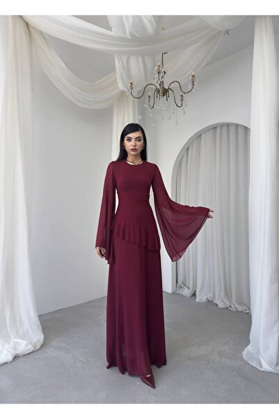 EtikaOnline Kadın Şifon Astarlı Uzun Elbise
