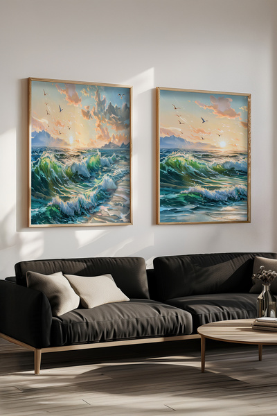 STARYUNA Σετ δύο ζωγραφικών εικόνων με ξύλινο πλαίσιο με εφέ ελαιογραφίας με ...