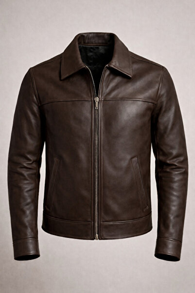 DESAR ERKEK KAHVERENGİ HAKİKİ DERİ MONT