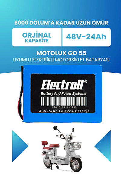 ELECTROLL Motolux Go 55 Uyumlu Batarya (Standart Kapasite) LiFePO4 48V 24Ah E...