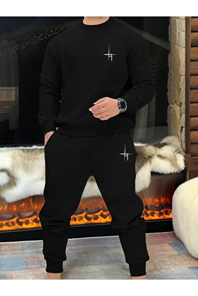 mercoledi Unisex Minimal Printed Crew Neck Top Jogger Bottom Tracksuit Set