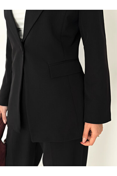 diaves Siyah Lazer Kesim Blazer Ceket Palazzo Pantolon Takım Elbise