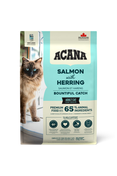 Acana طعام باونتي فول كاتش الجاف للقطط بنكهة السلمون والرنجة والهاك، 4.5 كجم