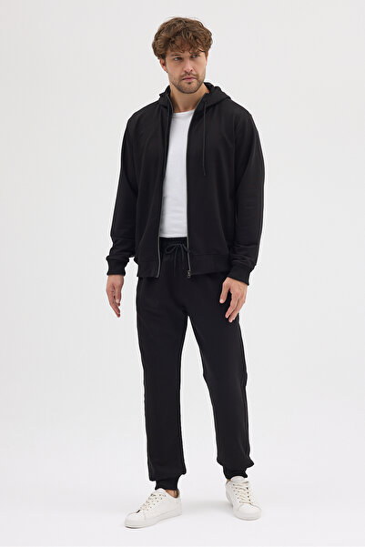 allymoda Compact Cotton Comfort Fit Men's Hooded Plain Tracksuit Set Ally-3021