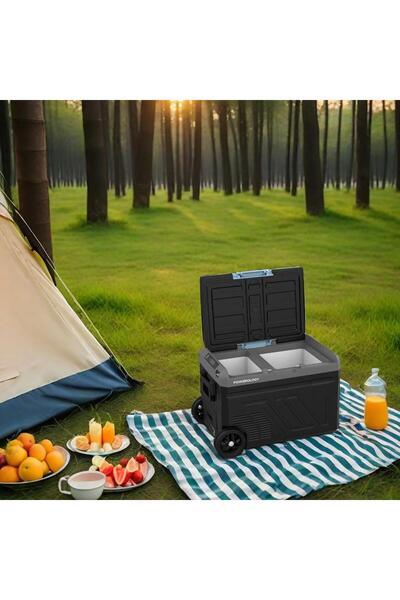 Powerology 40L Dual Compartment Smart Fridge Freezer with Battery, Wheels & P...