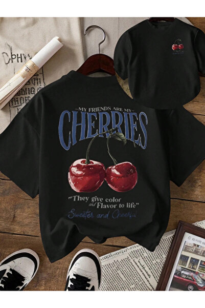one button Unisex My Friends Are My Cherries Çift Taraf Tasarım Basic Regular...