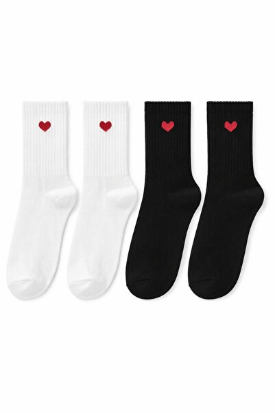 SOLDE SOCKS Set de 2 șosete de bumbac pentru femei – Model cu inimioare, Comb...