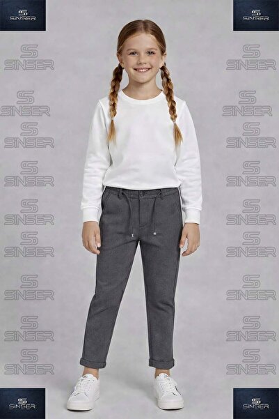 SS SİNSER Pantaloni pentru fete cu talie elastică din lycra și tiv pliat