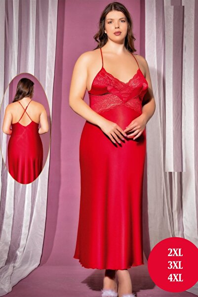 euro click Cămașă de noapte lungă din satin cu detalii din dantelă – Mărime mare