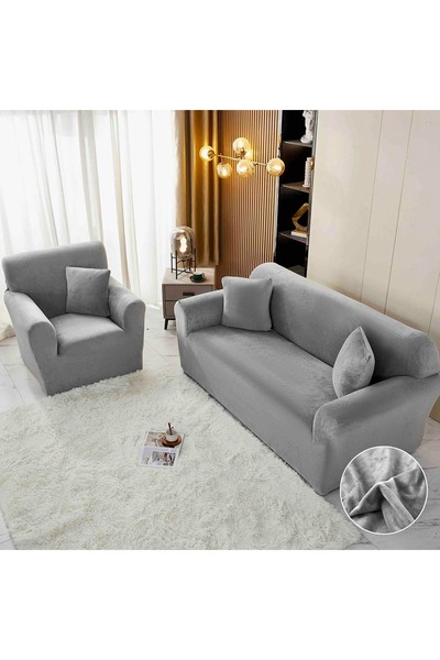 OEM Elastic velvet cover, 3-seater sofa, with arms. Light Grey