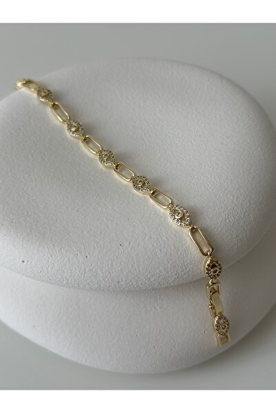 Moss Aksesuar Zirkon Taşlı Göz Model 14k Kararmaz Bileklik