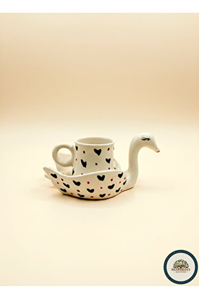 hesperides Handmade Ceramic Heart Patterned Swan Cup